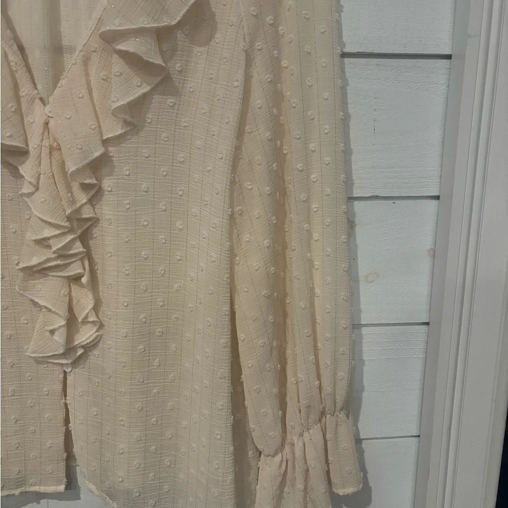 Zara Tan Ruffled 3/4 Sleeve Blouse ins size medium - Picture 12 of 13